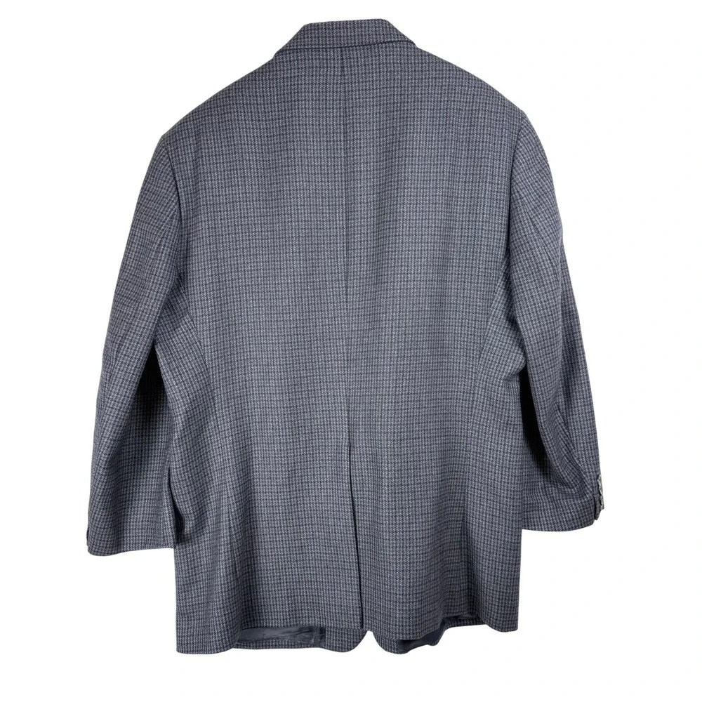 Chaps Sport Coat Mens 46R Lambswool Grey Houndstooth Blazer Academia Preppy